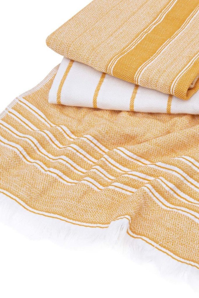 Elis 3 - delers Kjøkkenhåndklær - Økologisk Bomull - 40x60 cm - Gul Krem - lalaloom.no - LALALOOM