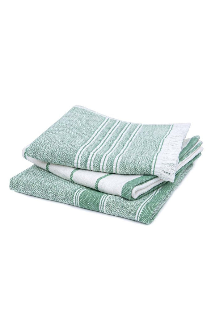 Elis 3 - delers Kjøkkenhåndklær - Økologisk Bomull - 40x60 cm - Grønn Krem - lalaloom.no - LALALOOM