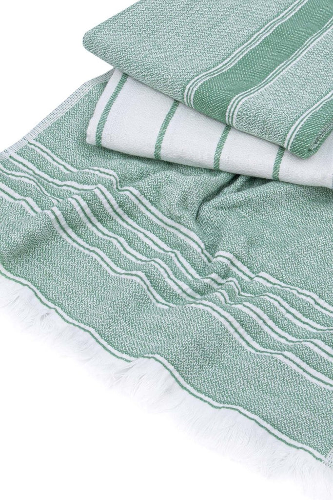 Elis 3 - delers Kjøkkenhåndklær - Økologisk Bomull - 40x60 cm - Grønn Krem - lalaloom.no - LALALOOM