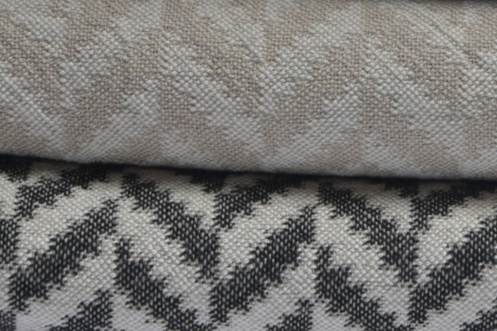 Chevron Vevd Pledd - Bomull - Beige | lalaloom.no - LALALOOM