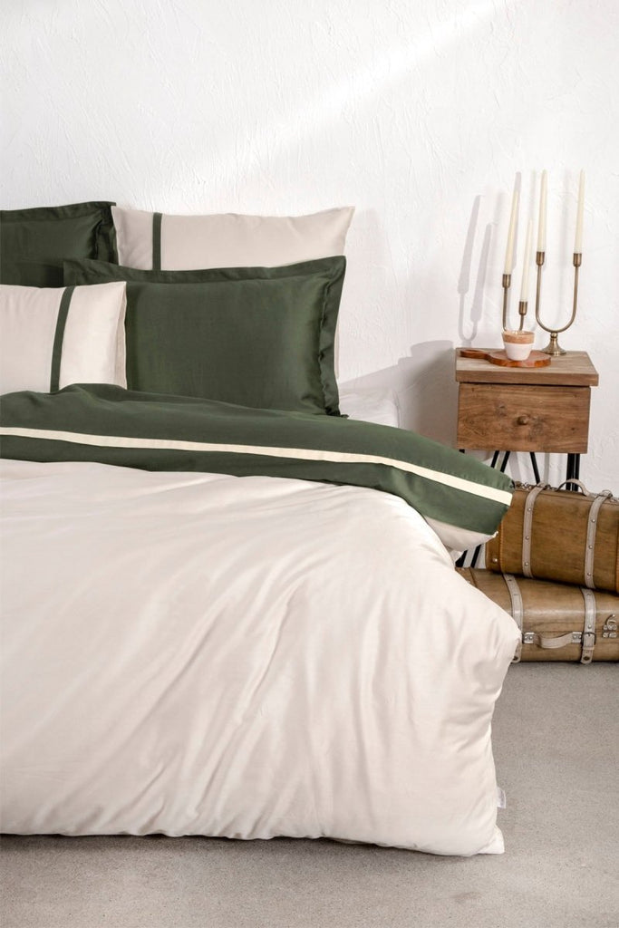 New Basic Dobbelt Sengetøy - Sateng - Økologisk Bomull - Grønn og Hvit | lalaloom.no - LALALOOM