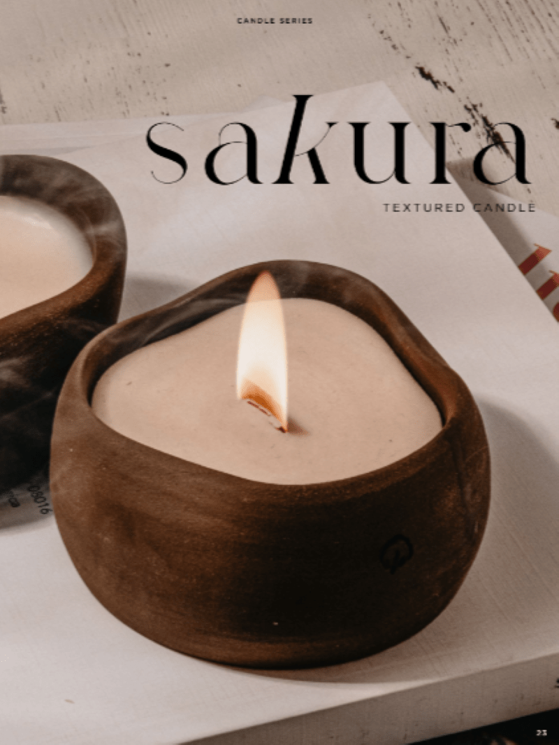 Unik håndlaget Sakura keramisk lysestake, diameter 10 cm x 5 cm - LALALOOM