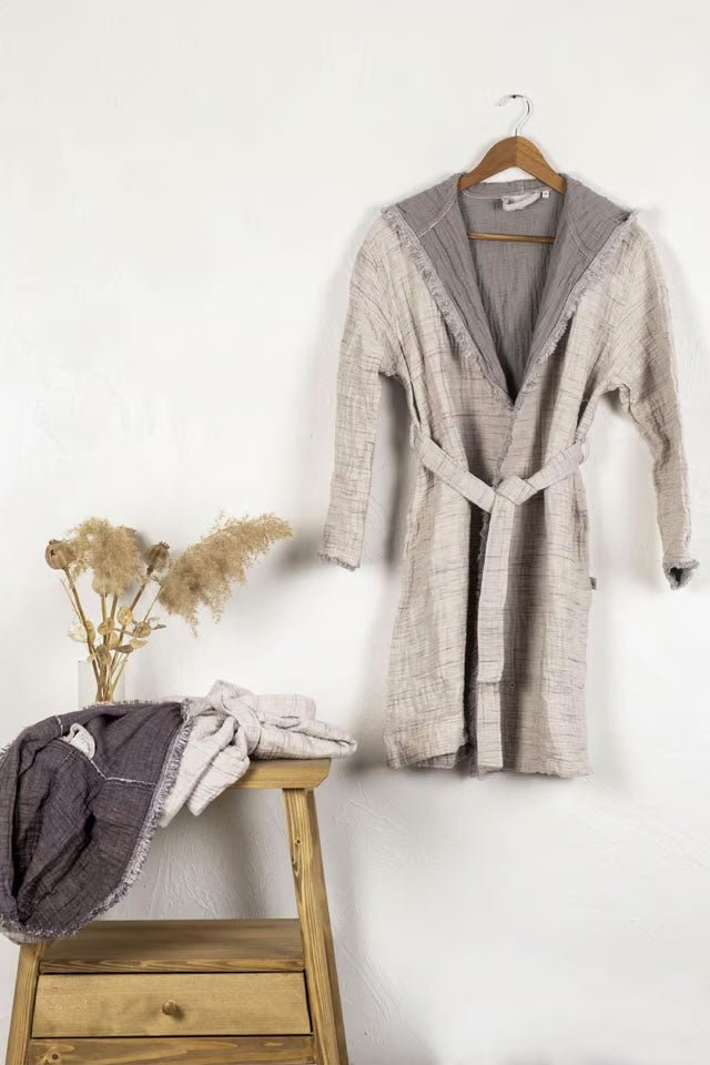 Muna Badekåpe - Dame - Økologisk Bomull - Lilla og Beige | lalaloom.no - LALALOOM