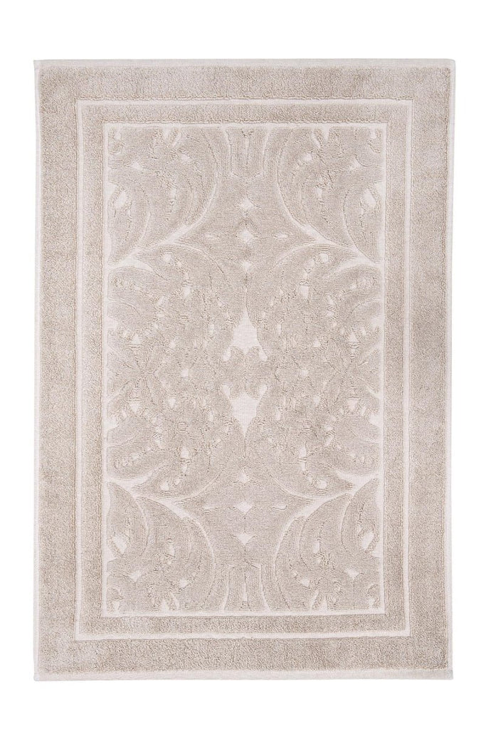 Elenora Jacquard Badematte - Økologisk Bomull - 50x80 cm - Beige - Grå | lalaloom.no - LALALOOM