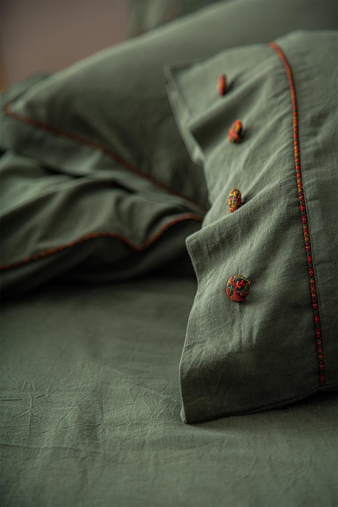 Havin Dobbelt Sengetøy - Sateng - Økologisk Bomull - Skog Grønn | lalaloom.no - LALALOOM