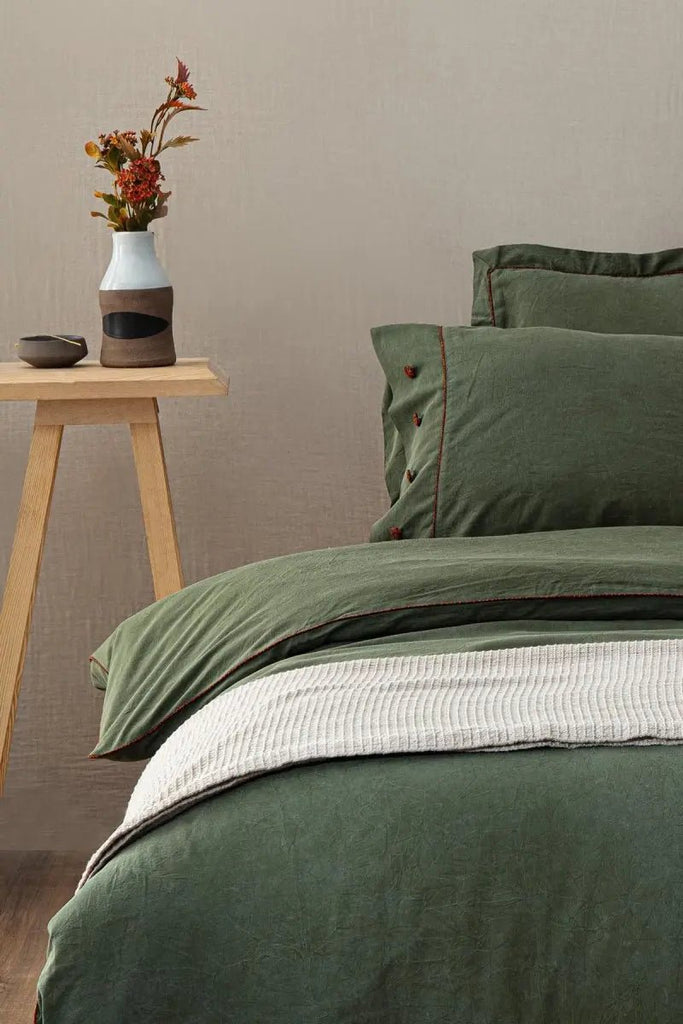 Havin Dobbelt Sengetøy - Sateng - Økologisk Bomull - Skog Grønn | lalaloom.no - LALALOOM