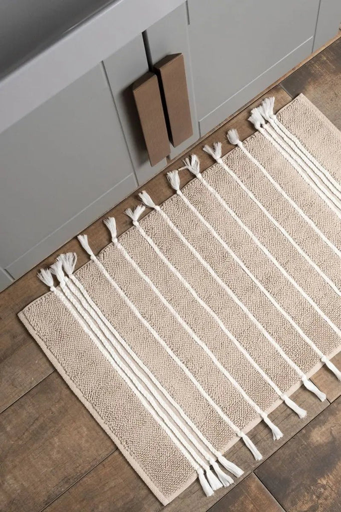 Karnella Badematte - Økologisk Bomull - 50x80 cm - Beige - Antrasitt (svartkull) | lalaloom.no - LALALOOM