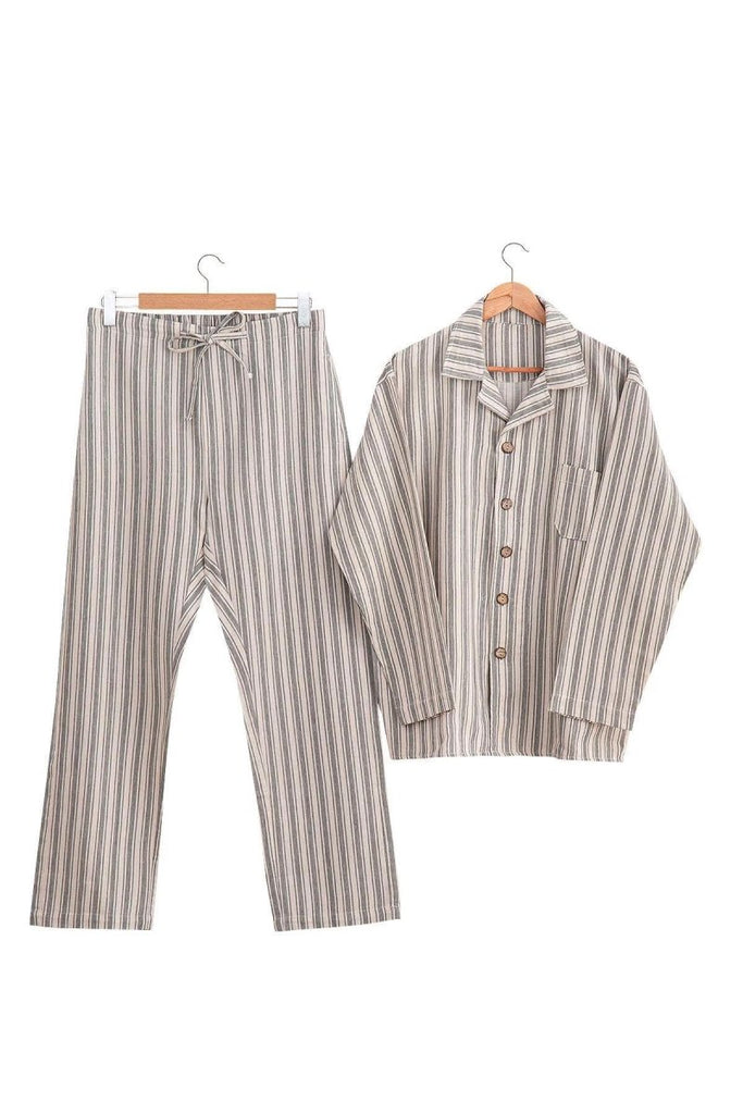 Ala Pysjamas Herre - Økologisk Bomull og Lin - Antrasitt og Kremhvit | lalaloom.no - LALALOOM