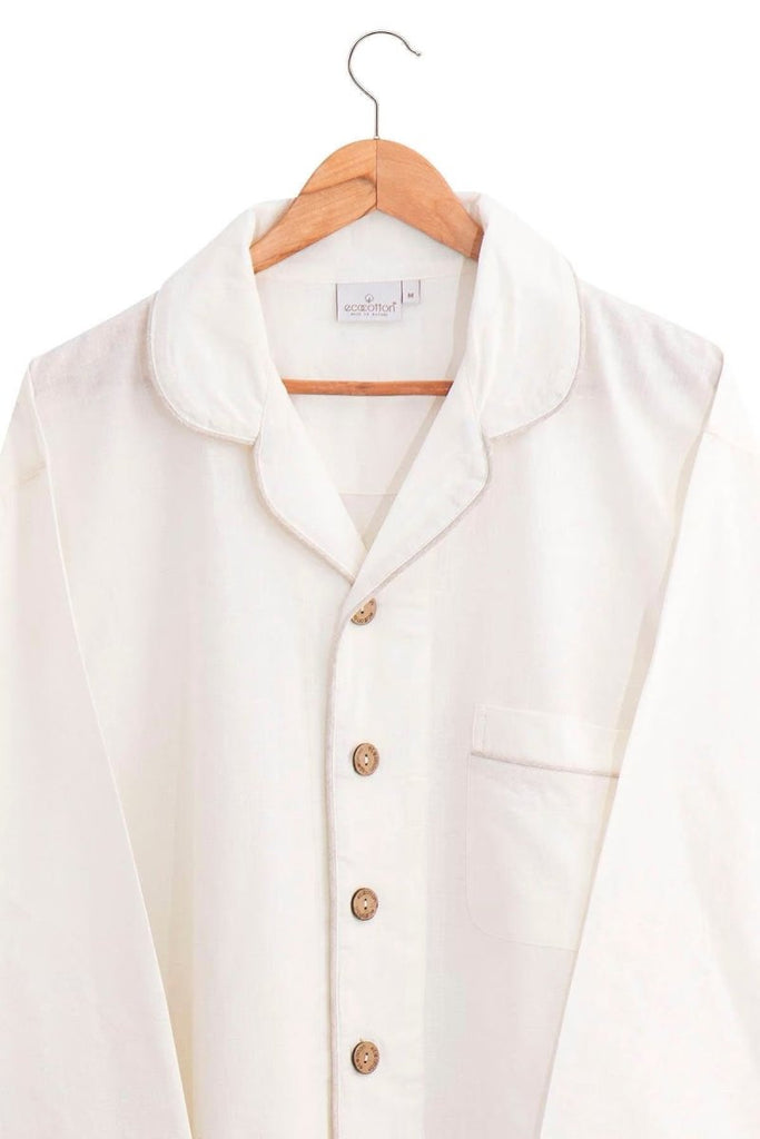 Reya Pysjamas Herre - Økologisk Bomull og Lin - Hvit | lalaloom.no - LALALOOM