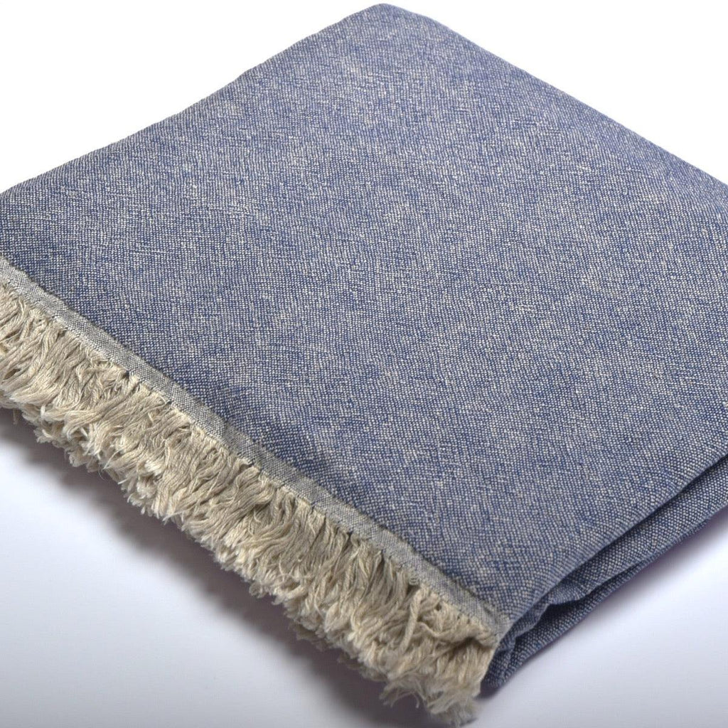 Hav Vevd Pledd - Bomull og Lin - Marineblå | lalaloom.no - LALALOOM