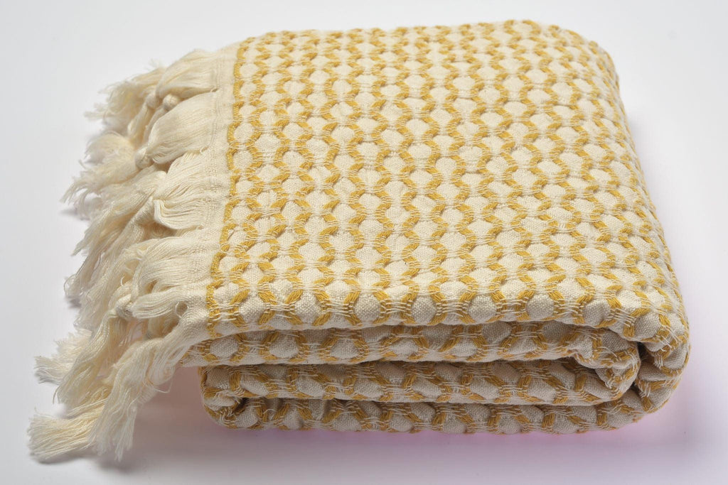 Honeycomb Håndkle i Bomull - Sennep - LALALOOM