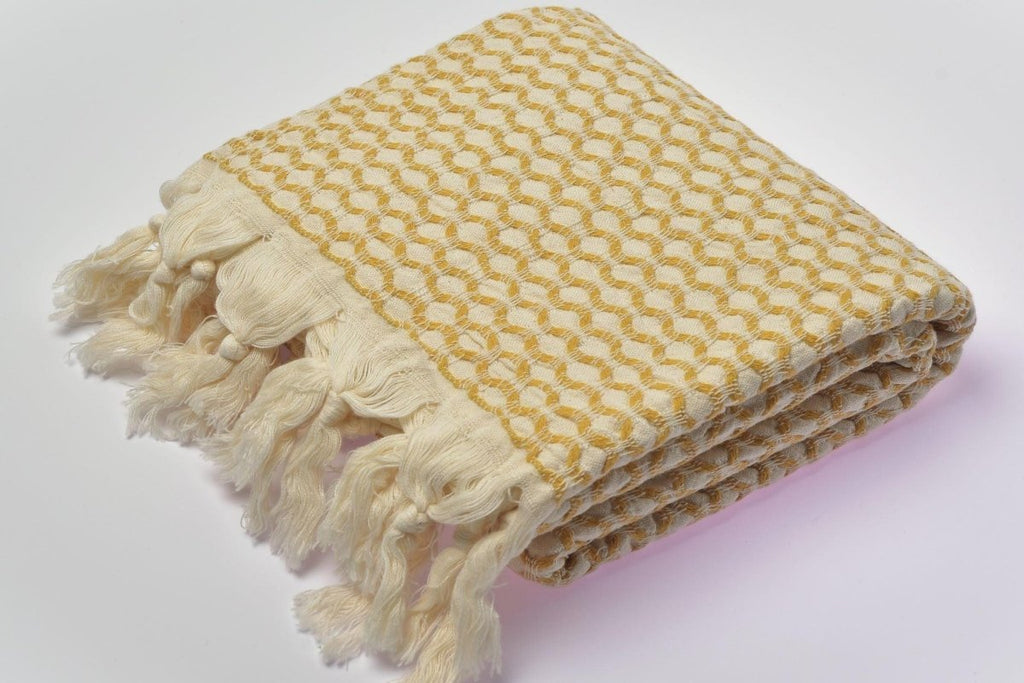 Honeycomb Håndkle i Bomull - Sennep - LALALOOM