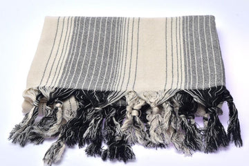 Vintage Håndkle i Bomull - Svart & Hvit striper