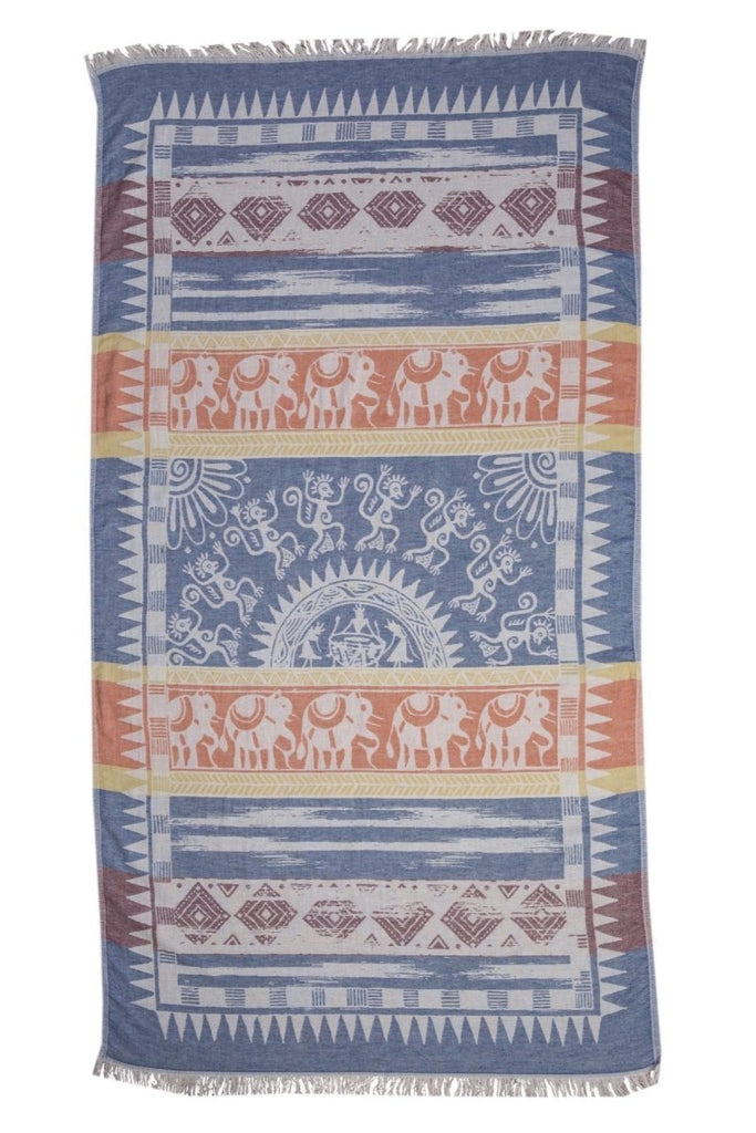 Jungle Rhythms Håndkle i Bomull, Rødt og Blått - LALALOOM