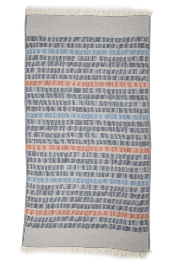 Blått stripete bomullshåndkle – Pinstripe Charm fra Lalaloom, sandfritt og kompakt