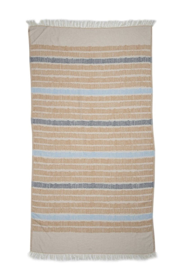 Karamellfarget Pinstripe Charm håndkle i bomull – lett, sandfritt og hurtigtørkende